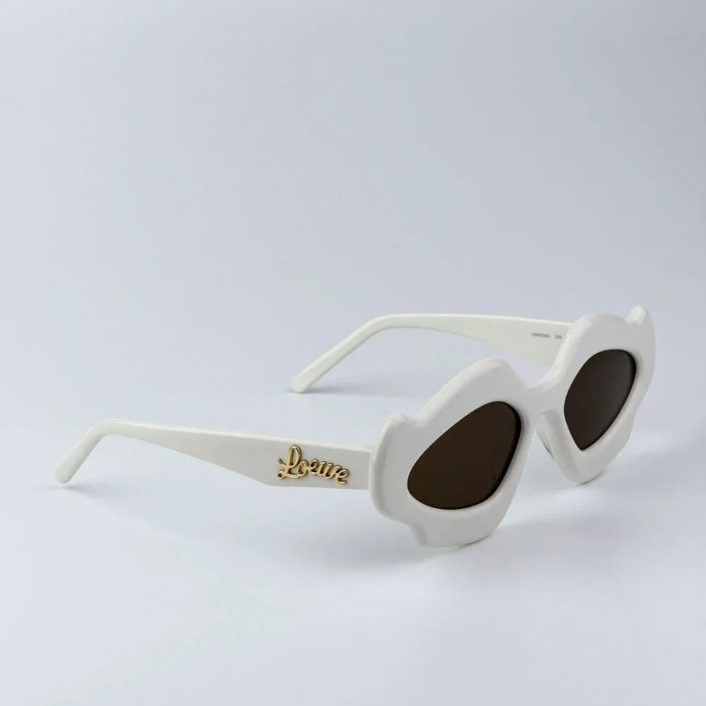 Loewe Men BRAND NEW Sunglasses LW40109U 21E CURVY Shiny Ivory Brown Geometric
